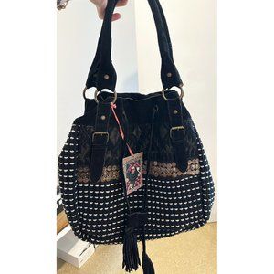 NEW Amenapih handmade suede beaded Aztec tote bag